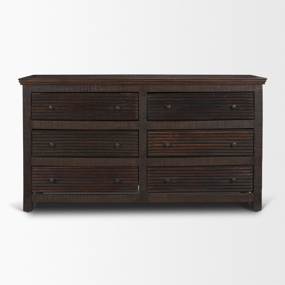 Mercana Rhett Handcrafted 6-Drawer Cabinet - Rustic Charm with Vintage Iron Knobs for Timeless Style 71211
