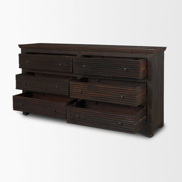 Mercana Rhett Handcrafted 6-Drawer Cabinet - Rustic Charm with Vintage Iron Knobs for Timeless Style 71211