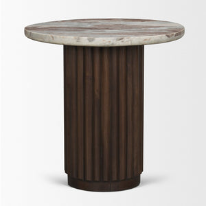 Mercana Marbrello Elegant Round Side Table with Solid Marble Top and Sculptural Wood Base for Modern Spaces 71213-AB