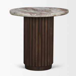 Mercana Marbrello Elegant Round Side Table with Solid Marble Top and Sculptural Wood Base for Modern Spaces 71213-AB