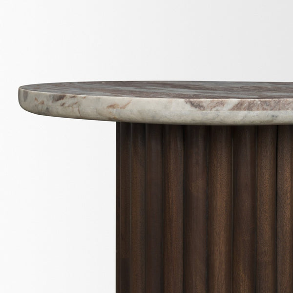 Mercana Marbrello Elegant Round Side Table with Solid Marble Top and Sculptural Wood Base for Modern Spaces 71213-AB