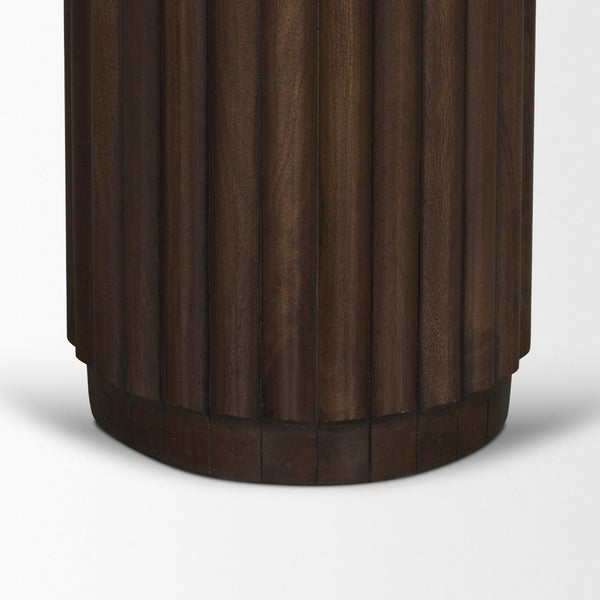 Mercana Marbrello Elegant Round Side Table with Solid Marble Top and Sculptural Wood Base for Modern Spaces 71213-AB