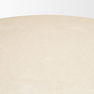 Mercana Marbrello Round Dining Table: Elegant Botticino Marble Top with Fluted Wood Base for Stylish Gatherings 71216-AB