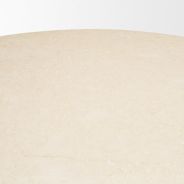 Mercana Marbrello Round Dining Table: Elegant Botticino Marble Top with Fluted Wood Base for Stylish Gatherings 71216-AB