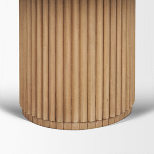 Mercana Marbrello Round Dining Table: Elegant Botticino Marble Top with Fluted Wood Base for Stylish Gatherings 71216-AB