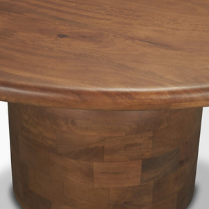 Mercana Atlas 60" Round Dining Table with Stacked Pedestal Base - Solid Mango Wood & Warm Mid-Brown Finish 60" Med Brown Wood Top | Med Brown Wood Base 71217-AB