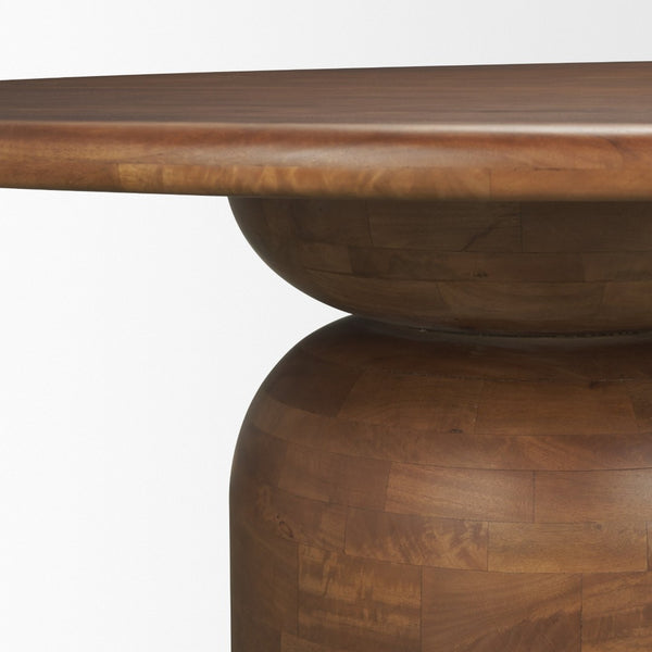 Mercana Atlas 60" Round Dining Table with Stacked Pedestal Base - Solid Mango Wood & Warm Mid-Brown Finish 60" Med Brown Wood Top | Med Brown Wood Base 71217-AB
