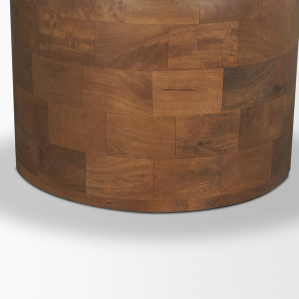 Mercana Atlas 60" Round Dining Table with Stacked Pedestal Base - Solid Mango Wood & Warm Mid-Brown Finish 60" Med Brown Wood Top | Med Brown Wood Base 71217-AB