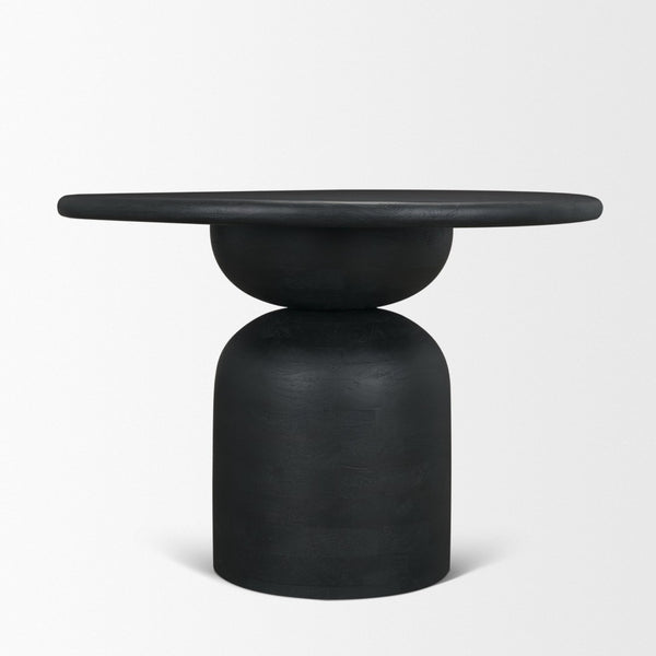 Mercana Atlas 60" Round Dining Table with Stacked Pedestal Base - Solid Mango Wood & Warm Mid-Brown Finish 42" Black Wood Top | Black Wood Base 71219-AB