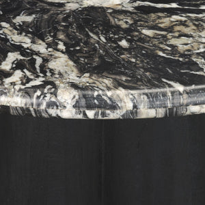 Mercana Marilyn Round Dining Table with Striking Black Forest Marble Top and Sculptural Wood Pedestal Design 71221-AB