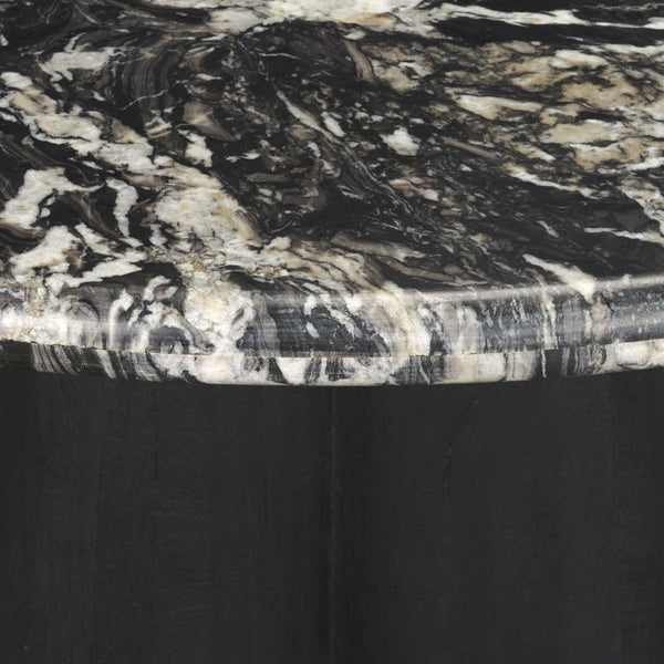 Mercana Marilyn Round Dining Table with Striking Black Forest Marble Top and Sculptural Wood Pedestal Design 71221-AB
