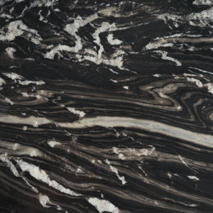 Mercana Marilyn Round Dining Table with Striking Black Forest Marble Top and Sculptural Wood Pedestal Design 71221-AB