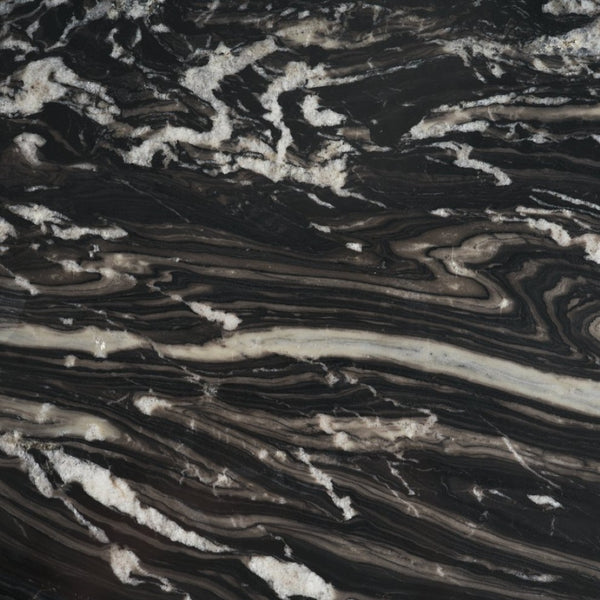 Mercana Marilyn Round Dining Table with Striking Black Forest Marble Top and Sculptural Wood Pedestal Design 71221-AB