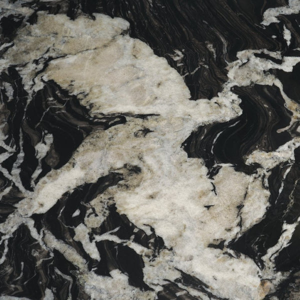 Mercana Marilyn Round Dining Table with Striking Black Forest Marble Top and Sculptural Wood Pedestal Design 71221-AB