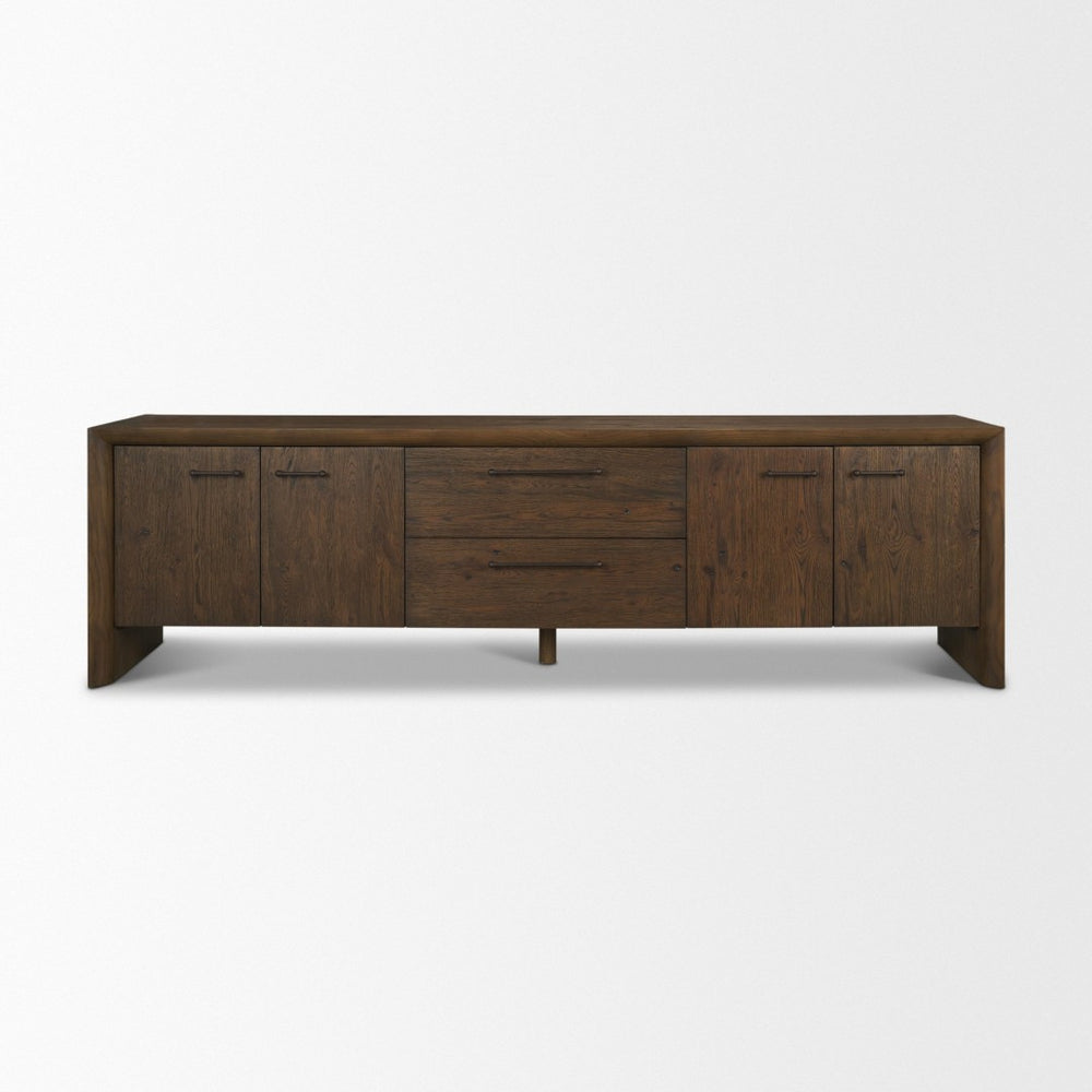Mercana Belford 94" Rustic Oak Media Console with Versatile Storage and Cable Management for Modern Living Spaces 71229