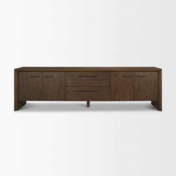 Mercana Belford 94" Rustic Oak Media Console with Versatile Storage and Cable Management for Modern Living Spaces 71229