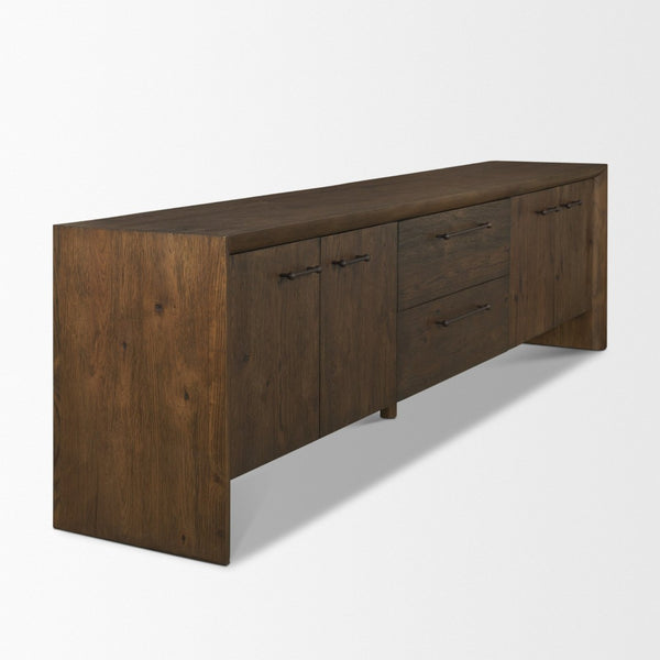 Mercana Belford 94" Rustic Oak Media Console with Versatile Storage and Cable Management for Modern Living Spaces 71229