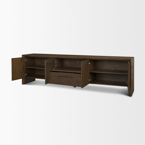 Mercana Belford 94" Rustic Oak Media Console with Versatile Storage and Cable Management for Modern Living Spaces 71229