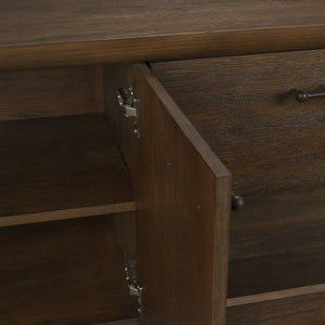 Mercana Belford 94" Rustic Oak Media Console with Versatile Storage and Cable Management for Modern Living Spaces 71229