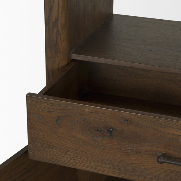 Mercana Belford 2-Door Open Shelving Unit – Rustic Oak Storage Solution for Living Room or Office Décor 71231