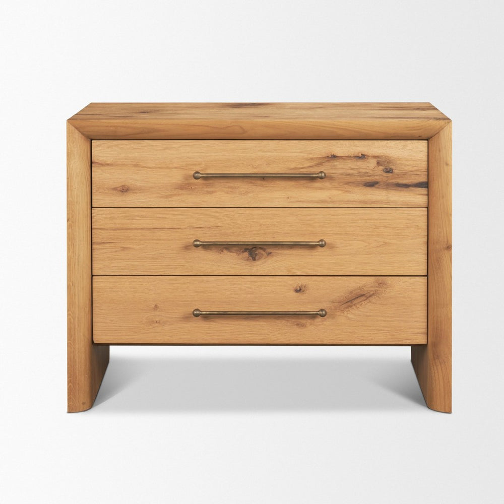 Mercana Belford 3-Drawer Nightstand in Natural Oak – Stylish Storage Solution for Modern Bedrooms and More 71235