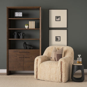 Mercana Belford 2-Door Open Shelving Unit – Rustic Oak Storage Solution for Living Room or Office Décor 71231
