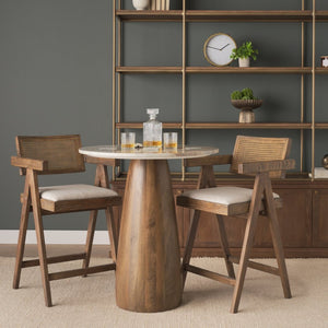 Mercana Allyson Round Bistro Table with Elegant Pink Marble Top and Solid Brown Wood Base for Cozy Dining 71134-AB