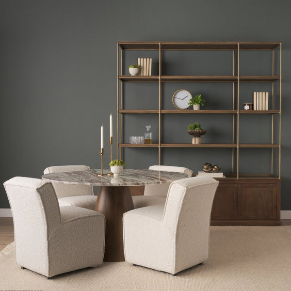 Mercana Baron 4-Door Open Shelving Unit in Solid Mango Wood with Industrial Flair for Modern Spaces Dark Brown | Antiqued Brass | 4 Doors 71114-AB