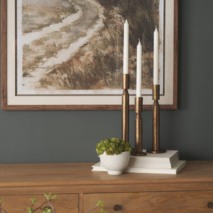 Mercana Declan Sculptural Brass Taper Candle Holders - Elegant Texture and Warm Glow for Any Decor Style Antique Gold | Set of 3 71173