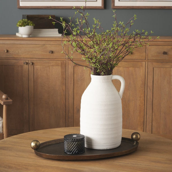 Mercana Jianna Oval Textured Metal Tray with Handles - Elegant Sandcast Design for Tabletop & Home Décor Antique Gold | Small 71171