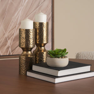Mercana Akira Hammered Gold Metal Pillar Candle Holder - Elegant Home Décor Accent for Warm Ambiance Antique Gold | Small 71148