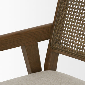 Mercana Reid Modern Mid-Century Armchair with Full-Grain Leather Seat and Handwoven Back for Stylish Comfort Cane | Brown Wood 71245