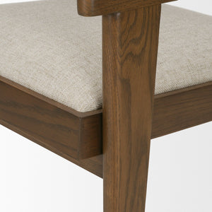 Mercana Reid Modern Mid-Century Armchair with Full-Grain Leather Seat and Handwoven Back for Stylish Comfort Cane | Brown Wood 71245