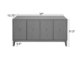English Elm 4 Door Sideboard Buffet with Hand Carved Geometric Panels Black Oak Finish Raised Legs W688P359831