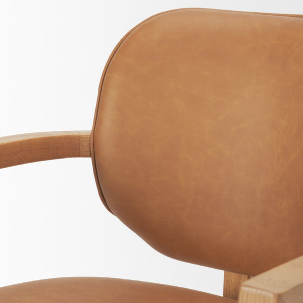 Mercana Carlisle Elegant Tan Leather Dining Armchair with Curved Back and Solid Wood Frame for Comfort Brown Leather | Brown Wood 71255