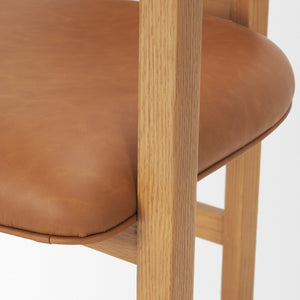 Mercana Carlisle Elegant Tan Leather Dining Armchair with Curved Back and Solid Wood Frame for Comfort Brown Leather | Brown Wood 71255