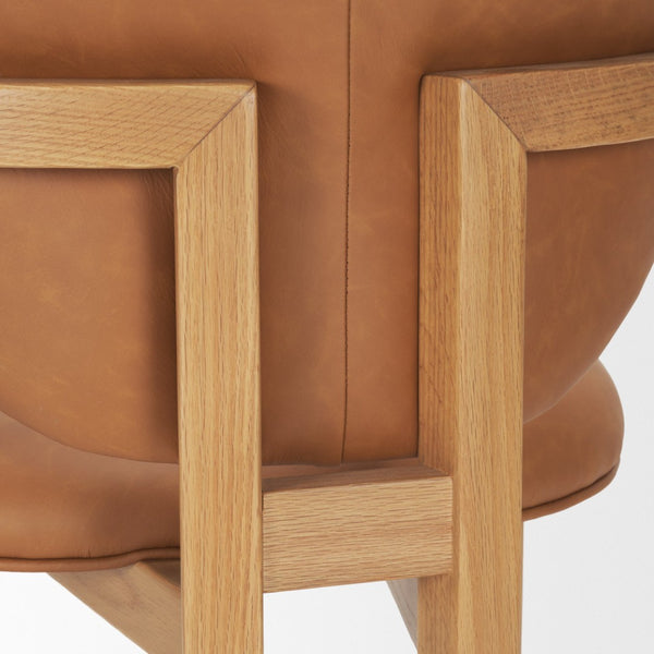 Mercana Carlisle Elegant Tan Leather Dining Armchair with Curved Back and Solid Wood Frame for Comfort Brown Leather | Brown Wood 71255