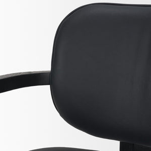 Mercana Carlisle Elegant Tan Leather Dining Armchair with Curved Back and Solid Wood Frame for Comfort Black Leather | Black Wood 71257