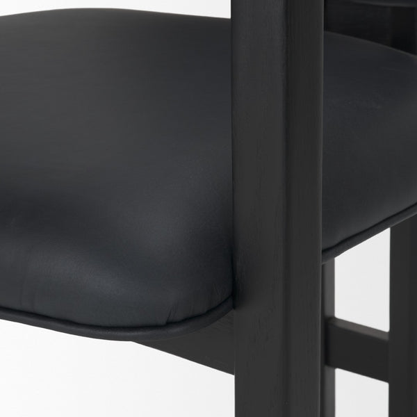 Mercana Carlisle Elegant Tan Leather Dining Armchair with Curved Back and Solid Wood Frame for Comfort Black Leather | Black Wood 71257