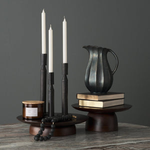 Mercana Declan Sculptural Brass Taper Candle Holders - Elegant Texture and Warm Glow for Any Decor Style Matte Black | Set of 3 71174