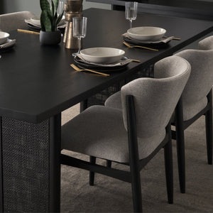 Mercana Grier Dining Table - Elegant Solid Mango Wood with Cane Detailing for Modern and Transitional Spaces 84" Black Wood Top | Black Wood/Cane Legs 71144