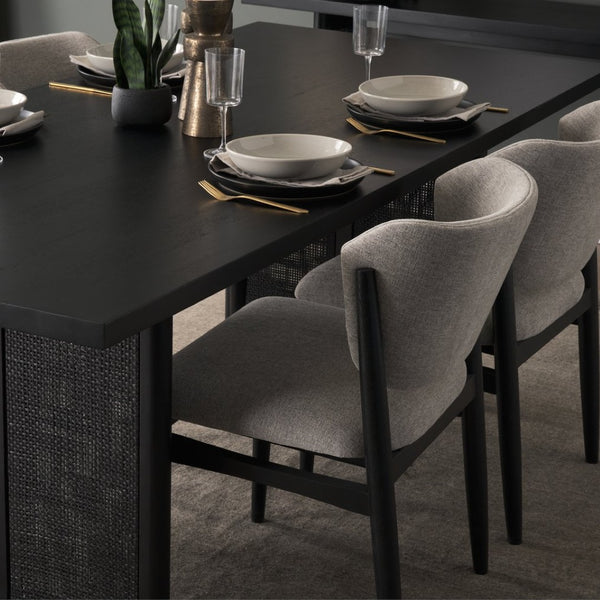 Mercana Grier Dining Table - Elegant Solid Mango Wood with Cane Detailing for Modern and Transitional Spaces 84" Black Wood Top | Black Wood/Cane Legs 71144