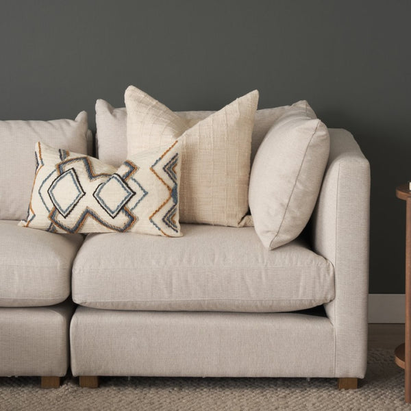 Mercana Kitt Square Pillow Cover - Handwoven Wool Accent with Bold Geometric Design for Stylish Interiors Cream | Embroidered | 14x26 70335