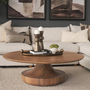 Mercana Arno Sculptural Round Coffee Table in Solid Mango Wood - Artful Centerpiece for Modern Interiors 71209-AB
