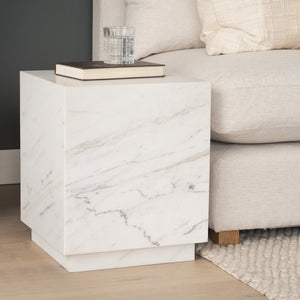 Mercana Matteo Luxurious Solid Marble Side Table with Floating Design and Hidden Casters for Effortless Mobility White Marble | Square 71192