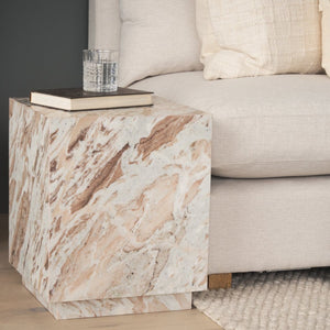 Mercana Matteo Luxurious Solid Marble Side Table with Floating Design and Hidden Casters for Effortless Mobility Pink Marble | Square 71191