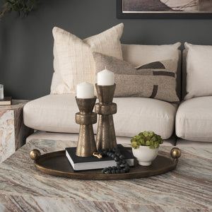 Mercana Jianna Oval Textured Metal Tray with Handles - Elegant Sandcast Design for Tabletop & Home Décor Antique Gold | Small 71171