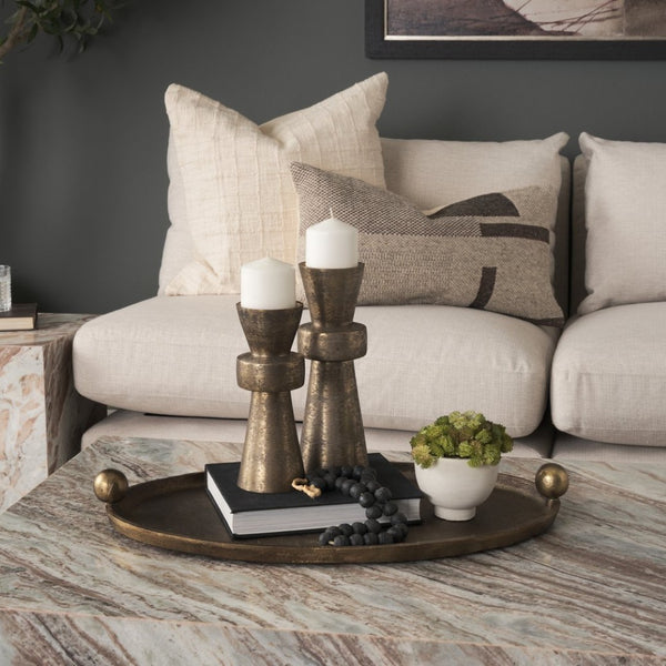 Mercana Jianna Oval Textured Metal Tray with Handles - Elegant Sandcast Design for Tabletop & Home Décor Antique Gold | Small 71171