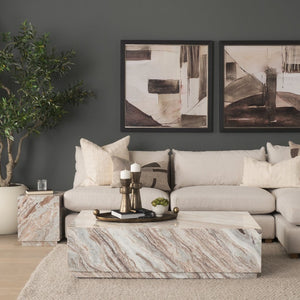 Mercana Matteo Luxurious Solid Marble Side Table with Floating Design and Hidden Casters for Effortless Mobility Pink Marble | Square 71191