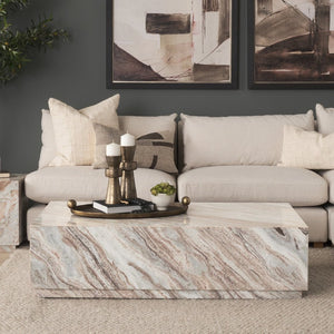 Mercana Matteo Solid Marble Coffee Table – Sculptural Centerpiece with Hidden Casters for Modern Living Spaces 71190